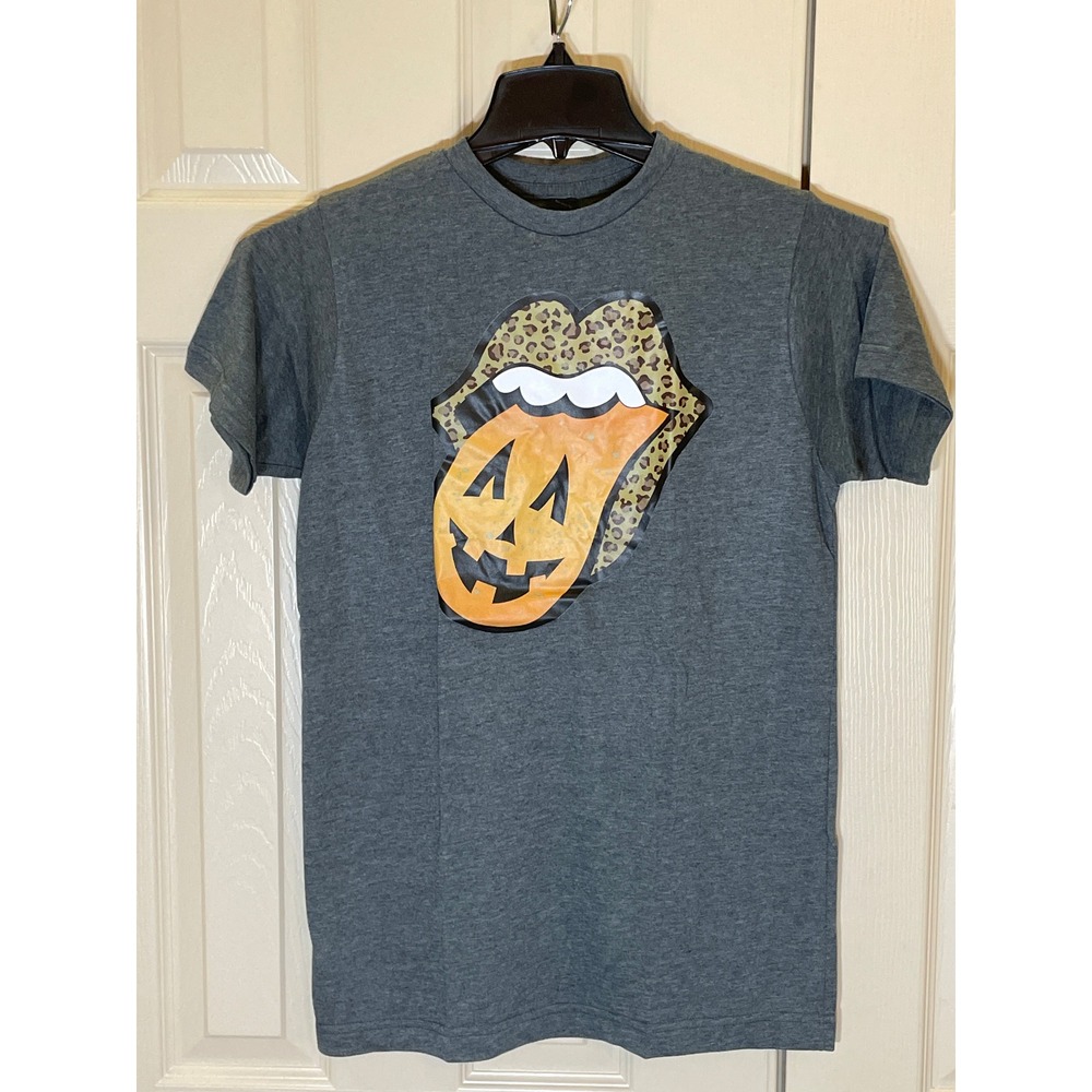 Tultex Graphic Tee Women Small Gray Like New Halloween Leopard Rolling Stones